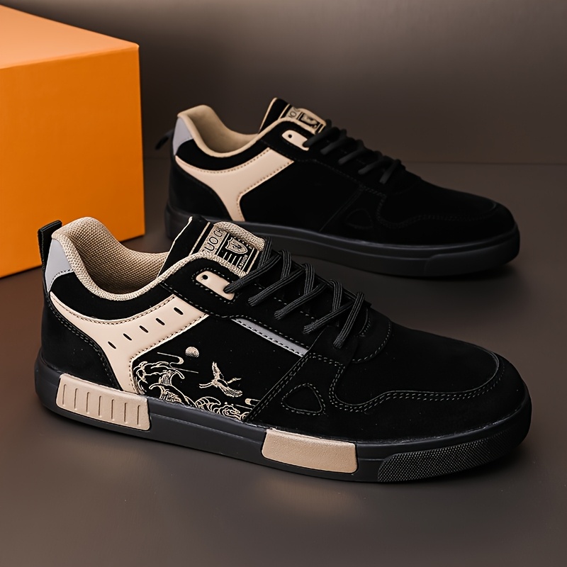 Men's Low-Top Sneakers - Slip-Resistant Rubber Sole, Breathable PU Upper & EVA Cushioning - All-Season Lace-Up Casual Shoes for Outdoor Walking, Campus & Daily Wear - Beige & Brown Collegiate Street Style (Wide Sizes Available), Slipresistant Footwear, Stylish Street Sneakers, Fabric Lined Interior - Image 3